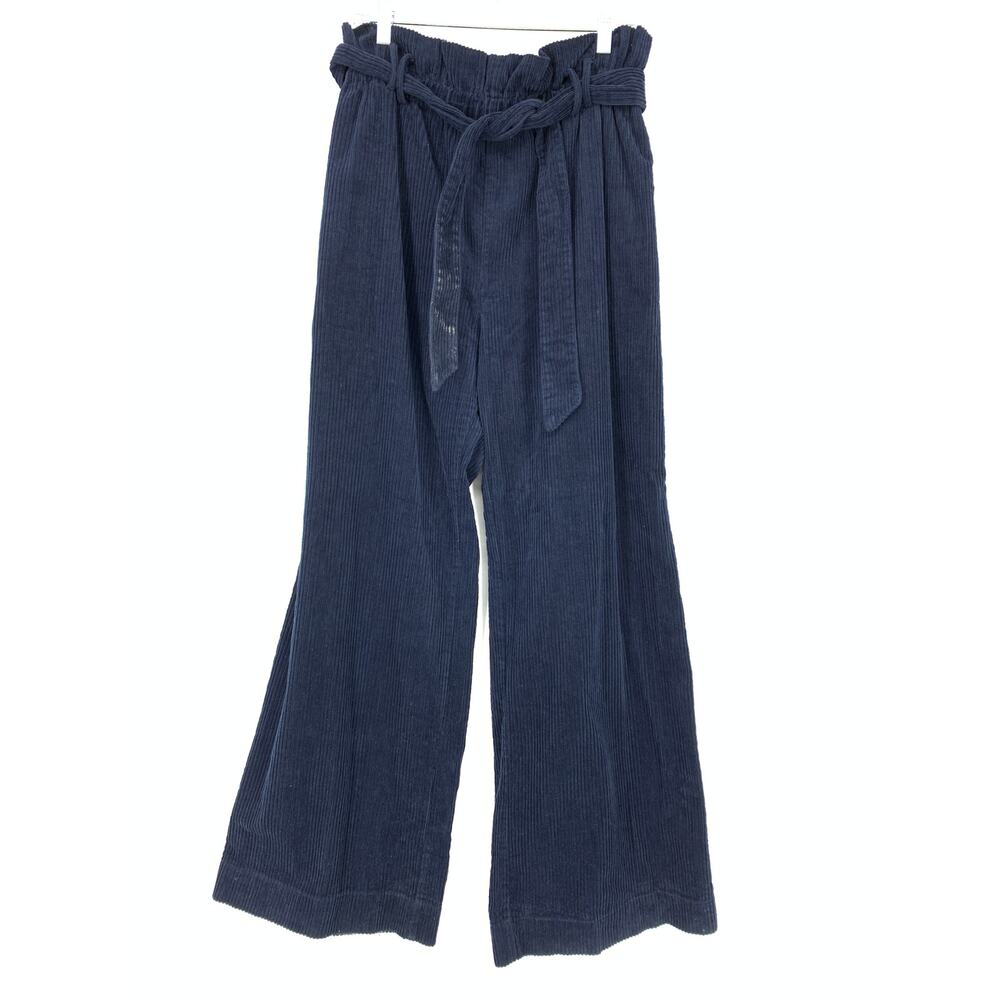 Samsoe Samsoe Women's Size Large Milla Wide Leg Corduroy Pants Tie Waist Blue